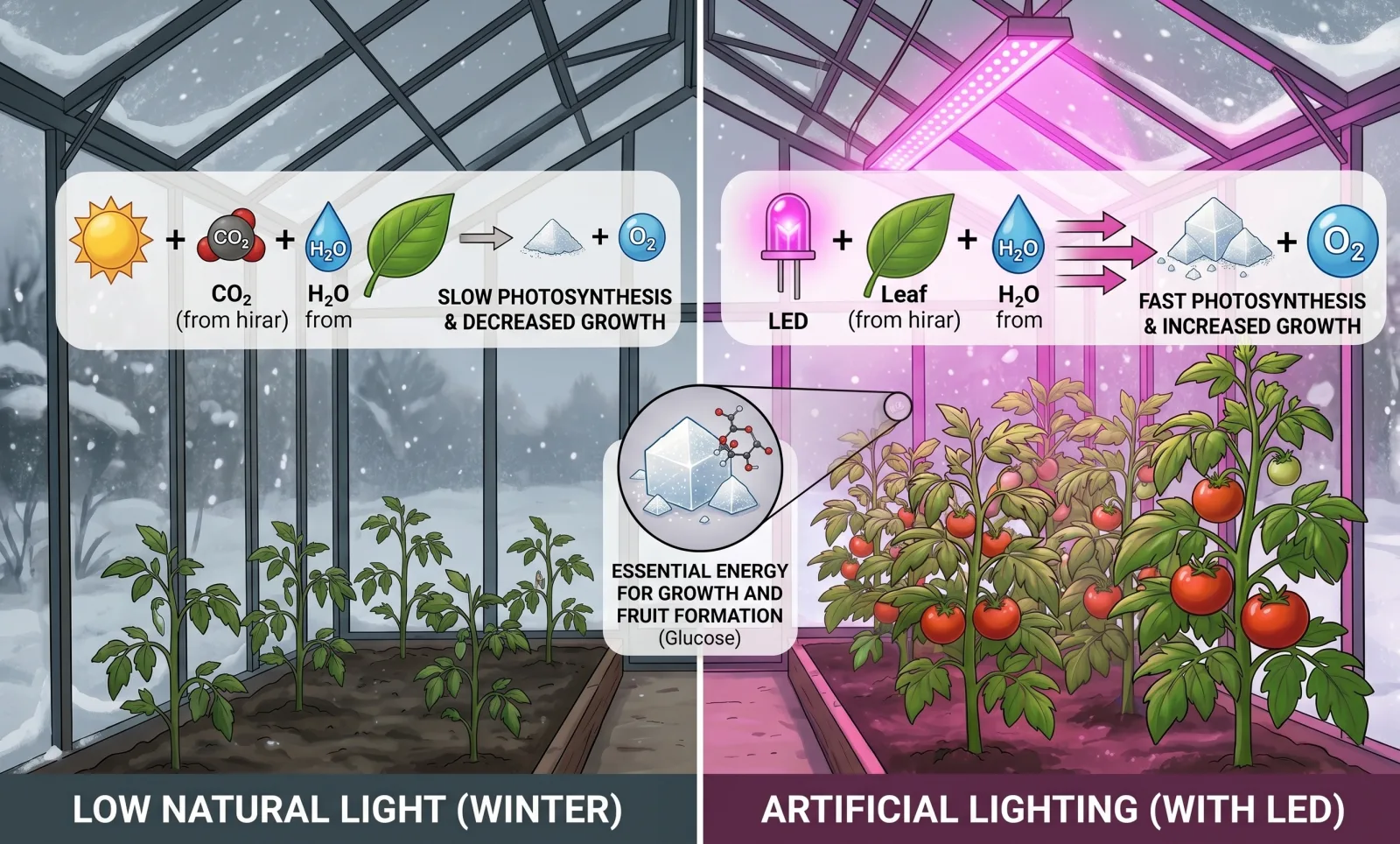 Photosynthesis under LED lighting in a greenhouse