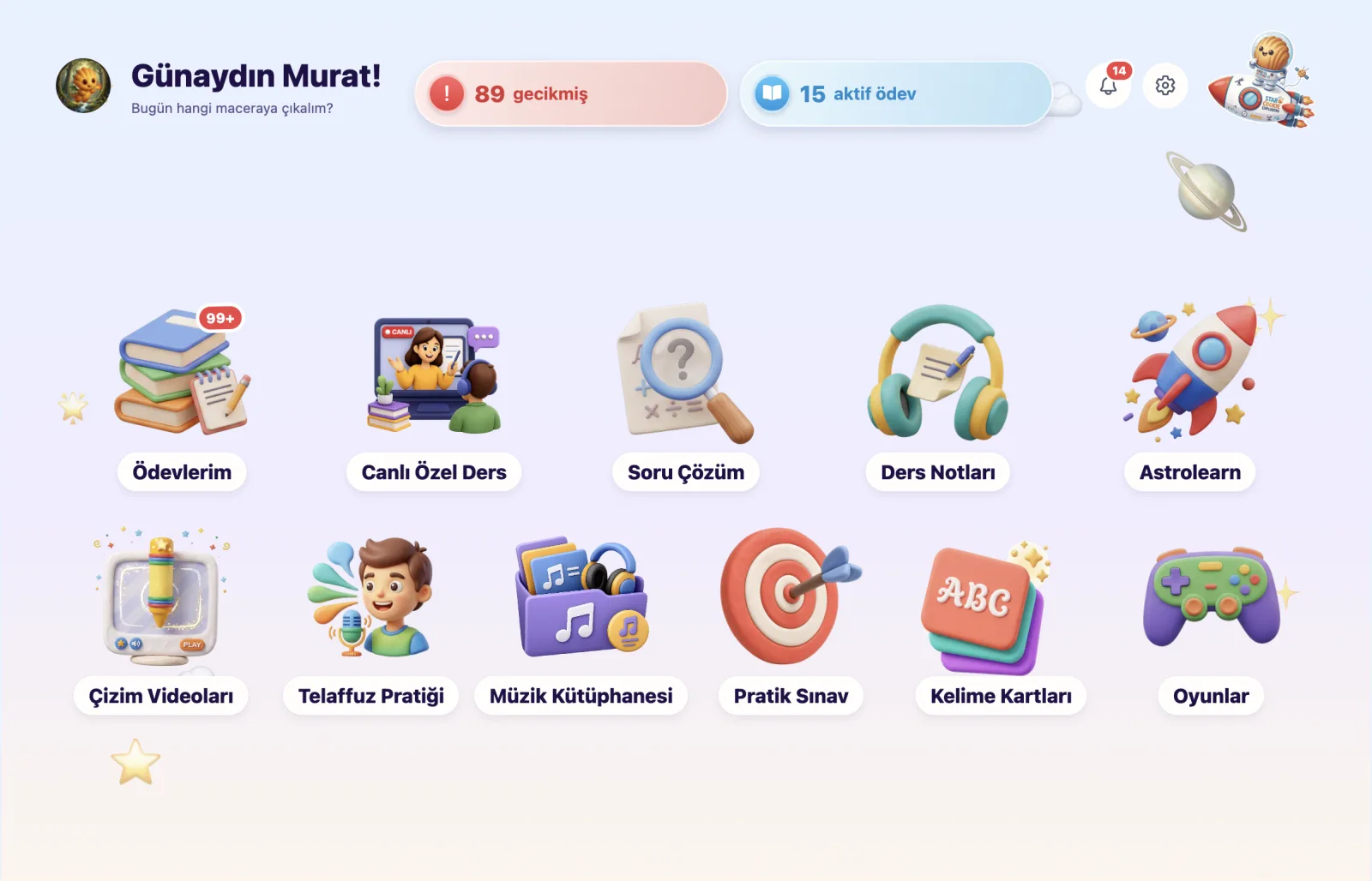 Madlen Okul web görünümü, genel arayüz