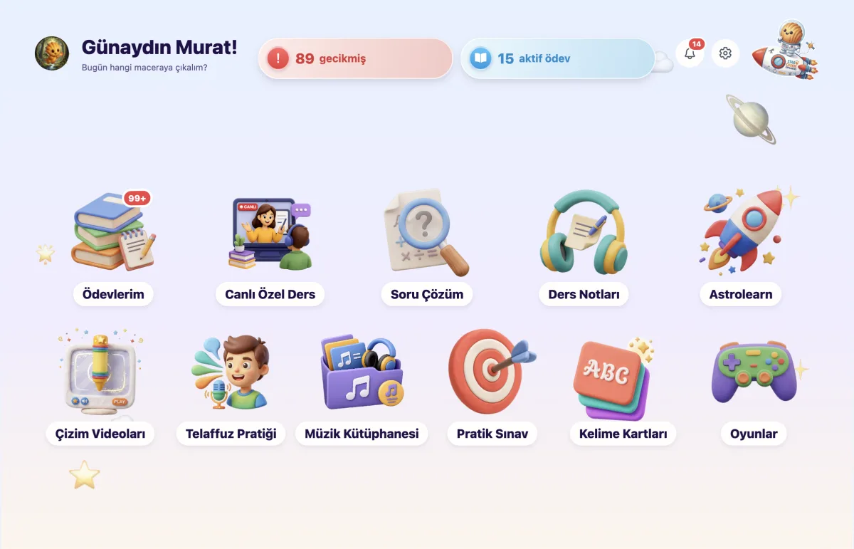 Madlen Okul tablet görünümü, genel arayüz